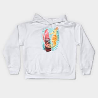 Seahorse King with Pink Lipstick Watercolor Kids Hoodie